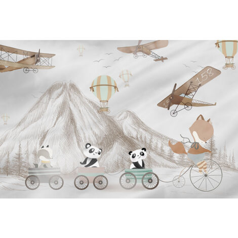 Papier peint panoramique Enfants - Animaux Montgolfières - 325 cm x 217 cm (1/2)