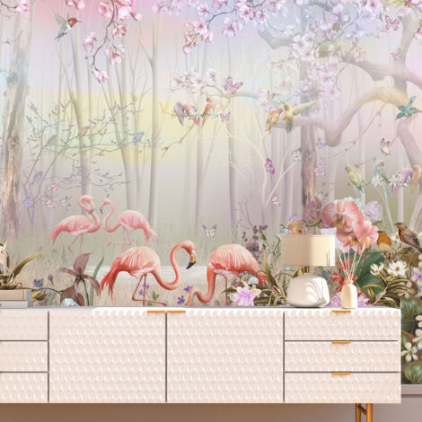 Papier peint panoramique Enfants - Flamants roses - 130 cm x 73 cm (1/4)