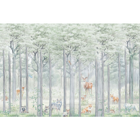 Papier peint panoramique Enfants - Animaux de la Forêt - 382 cm x 255 cm (1/2)
