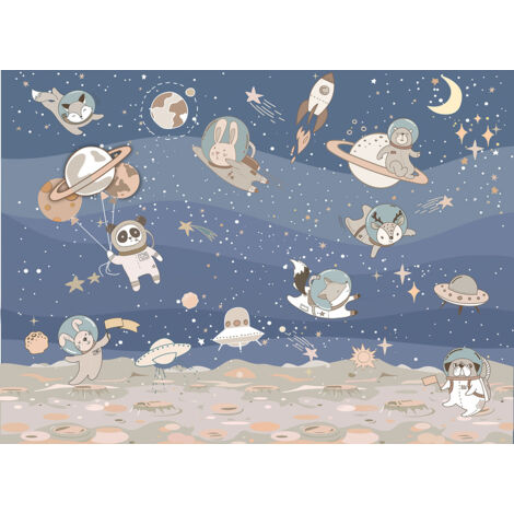 Papier peint panoramique Enfants - Animaux de l'espace - 195 cm x 142 cm (1/2)