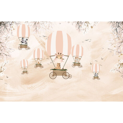 Papier peint panoramique Enfants - Animaux Montgolfières - 325 cm x 212 cm (1/2)