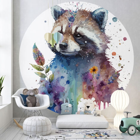 Papier peint rond / cercle Enfants - Raton Laveur - Diamètre 40 cm (1/3)