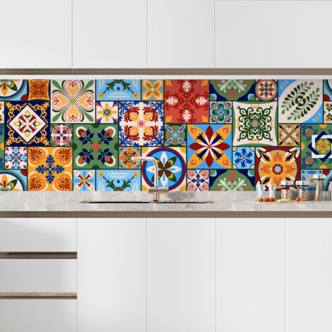 Crédence adhésive cuisine - Effet carreaux de ciment - 50x150 cm - Adhésif MAT (1/5)