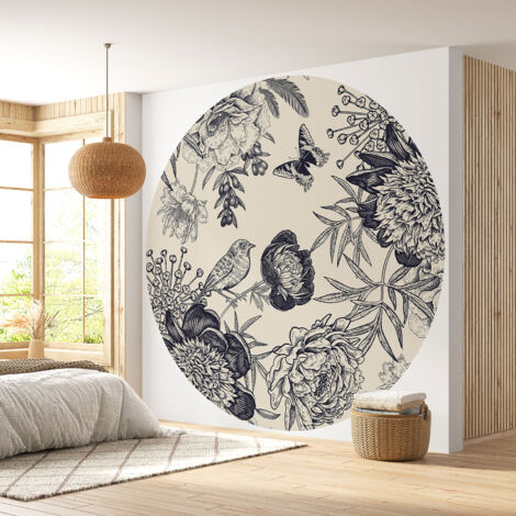 Papier peint rond / cercle - Motif floral - Diamètre 70 cm (1/4)