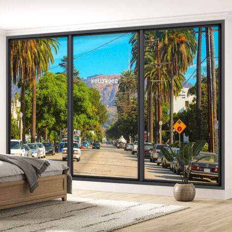 Papier peint panoramique Trompe l'oeil baie vitrée - Hollywood - 130 cm x 78 cm (1/5)