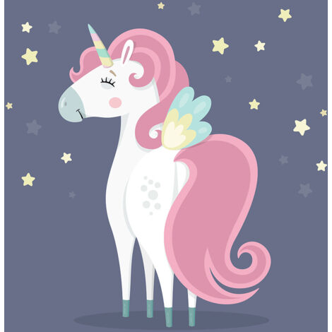 Papier peint panoramique Enfants - Licorne Etoiles - 130 cm x 87 cm (1/2)