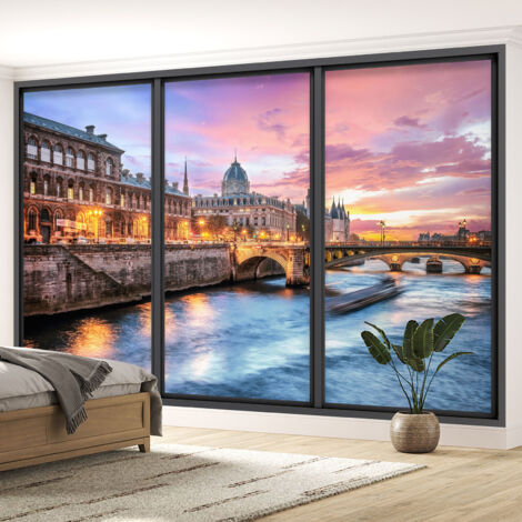 Papier peint panoramique Trompe l'oeil baie vitrée - Paris - 130 cm x 78 cm (1/5)