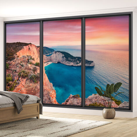 Papier peint panoramique Trompe l'oeil baie vitrée - Vue mer - 130 cm x 78 cm (1/5)
