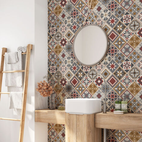 Crédence adhésive salle de bain - Motif carreaux de ciment - 55x55 cm - Adhésif MAT (1/4)