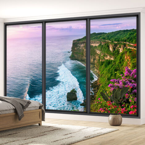 Papier peint panoramique Trompe l'oeil baie vitrée - Falaises - 260 cm x 156 cm (1/5)