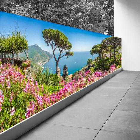 Brise vue Trompe l'oeil - 80x200 cm - Vue côte Italie - Recto Imprimé / Verso BlancBâche Micro Perforée - 80% d'occultation