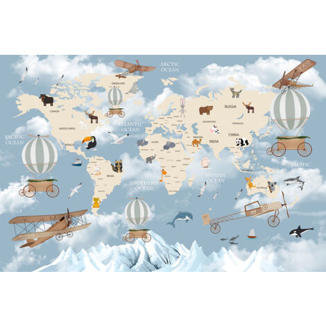 Papier peint panoramique Enfants - Carte du Monde - 481 cm x 320 cm (1/2)