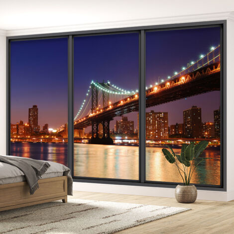 Papier peint panoramique Trompe l'oeil baie vitrée - New york - 130 cm x 78 cm (1/5)