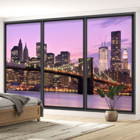 Papier peint panoramique Trompe l'oeil baie vitrée - New york - 130 cm x 78 cm (1/5)