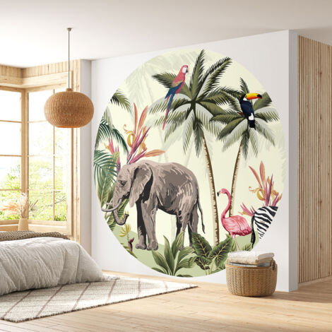 Papier peint rond / cercle - Jungle Animaux - Diamètre 60 cm (1/4)