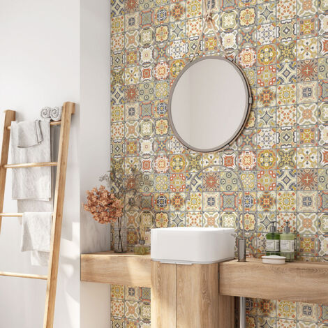 Crédence adhésive salle de bain - Motif carreaux de ciment - 90x90 cm - Adhésif MAT (1/4)