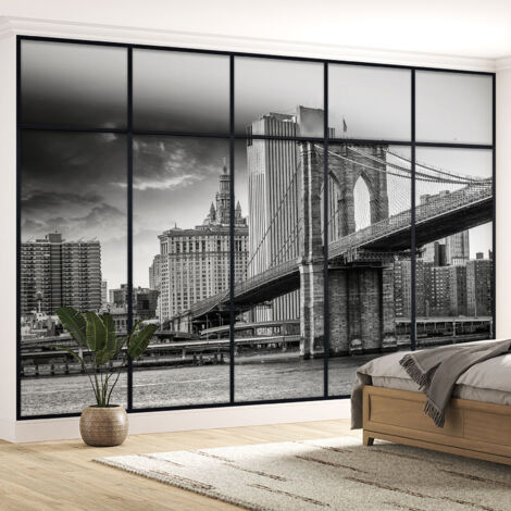 Papier peint panoramique Trompe l'oeil Verrière - Pont de Brooklyn - 395 cm x 250 cm (1/5)