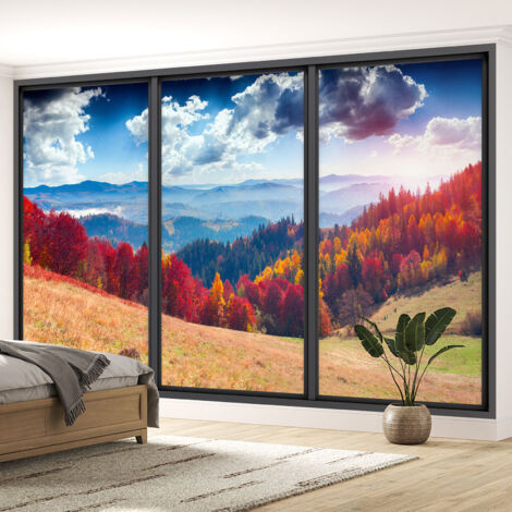 Papier peint panoramique Trompe l'oeil baie vitrée - Forêt - 130 cm x 78 cm (1/5)