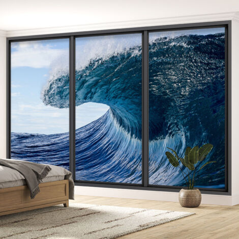 Papier peint panoramique Trompe l'oeil baie vitrée - Vague - 390 cm x 234 cm (1/5)