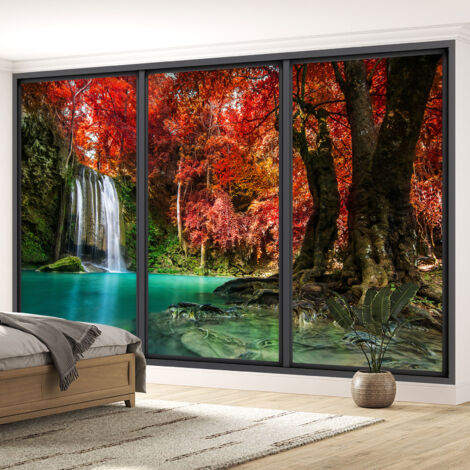 Papier peint panoramique Trompe l'oeil baie vitrée - Cascades - 130 cm x 78 cm (1/5)