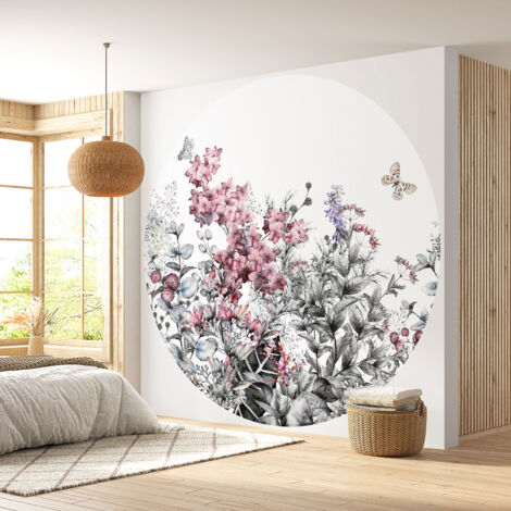 Papier peint rond / cercle - Motif floral - Diamètre 60 cm (1/4)