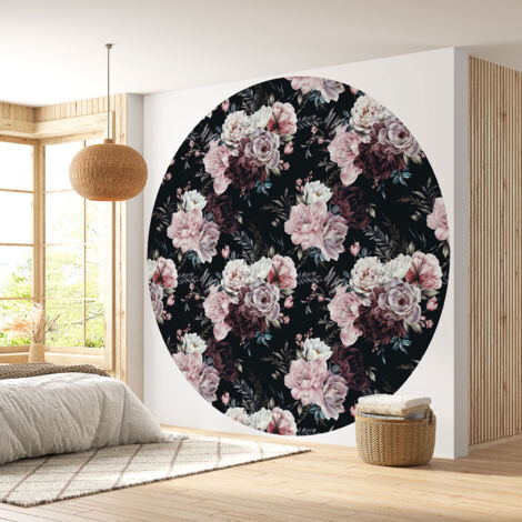 Papier peint rond / cercle - Motif floral - 277 - Diamètre 30 cm (1/4)
