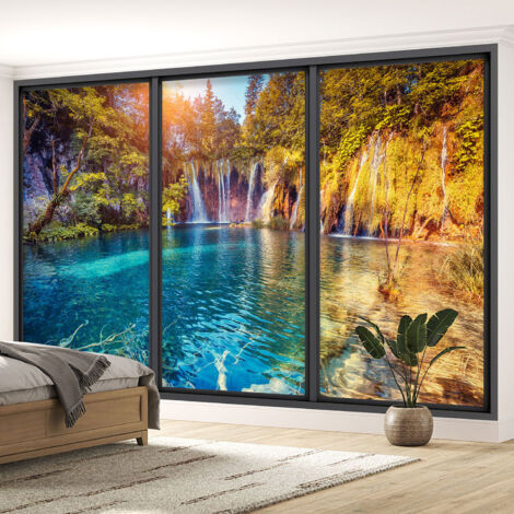 Papier peint panoramique Trompe l'oeil baie vitrée - Cascades - 130 cm x 78 cm (1/5)