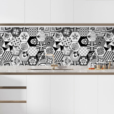 Crédence adhésive cuisine - Effet carreaux de ciment - 60x78 cm - Adhésif MAT (1/5)