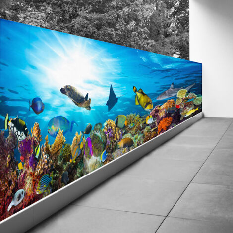 Brise vue Trompe l'oeil - 90x270 cm - Océan - Recto Imprimé / Verso BlancBâche Micro Perforée - 80% d'occultation (1/3)