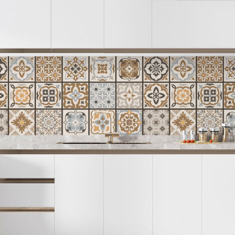 Crédence adhésive cuisine - Effet carreaux de ciment - 90x180 cm - Adhésif + Protection BRILLANTE (1/5)