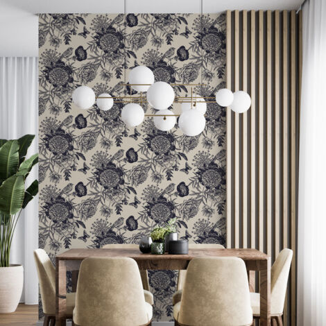 Papier peint - Fleurs Oiseaux - 2 LÉS de 60x260 cm - Surface L 120 x H 260 cm (1/4)