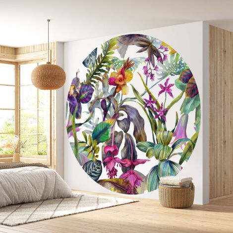 Papier peint rond / cercle - Motif floral - Diamètre 60 cm (1/4)