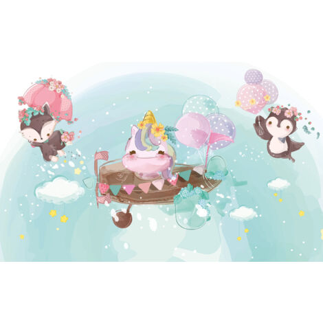Papier peint panoramique Enfants - Animaux Ballons - 130 cm x 81 cm (1/2)