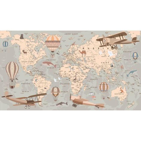 Papier peint panoramique Enfants - Carte du Monde - 195 cm x 110 cm (1/2)