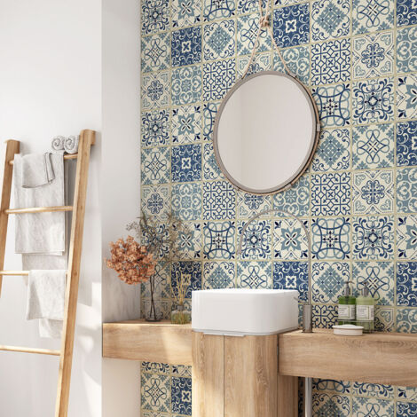 Crédence adhésive salle de bain - Motif carreaux de ciment - 90x90 cm - Adhésif MAT (1/4)