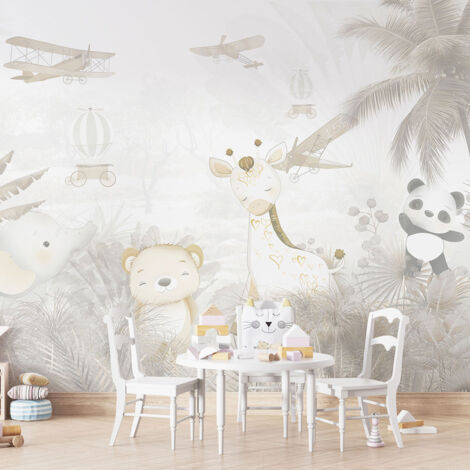 Papier peint panoramique Enfants - Avions Animaux - 480 cm x 320 cm (1/4)