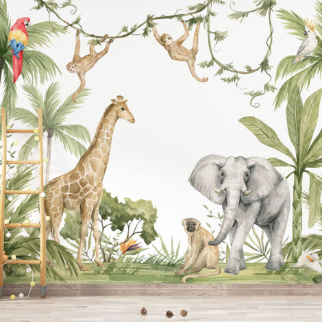 Papier peint panoramique Enfants - Animaux de la Jungle - 130 cm x 91 cm (1/4)