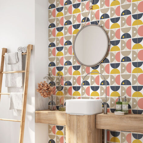 Crédence adhésive salle de bain - Motif Géométrique - 60x60 cm - Adhésif BRILLANT (1/4)