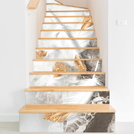 Stickers contremarches escalier - Plumes - 110 cm x 165 cm - Adhésif + Protection MATE