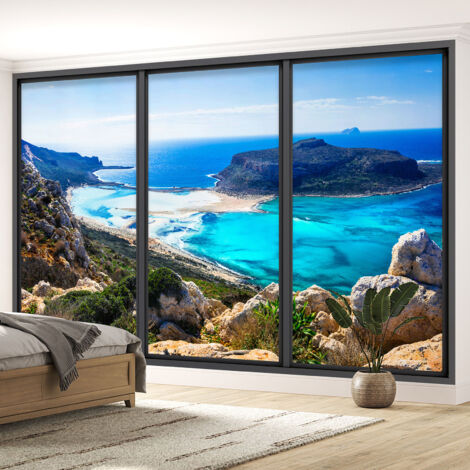 Papier peint panoramique Trompe l'oeil baie vitrée - Vue mer - 417 cm x 250 cm (1/5)