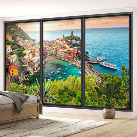Papier peint panoramique Trompe l'oeil baie vitrée - Cinque terre - 130 cm x 78 cm (1/5)