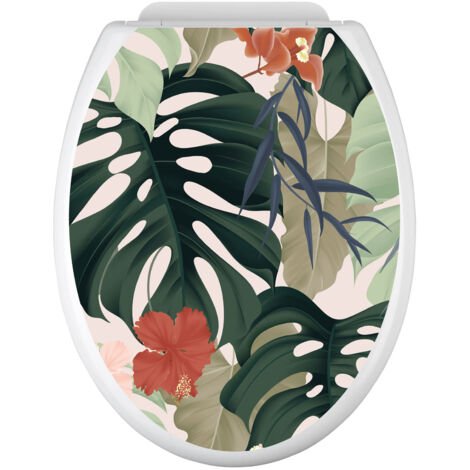 Stickers Abattant WC - Feuilles tropicales - 35x43 cm - Adhésif BRILLANT (1/2)