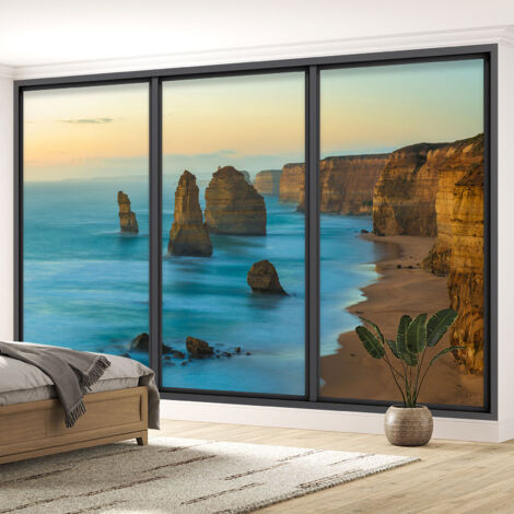 Papier peint panoramique Trompe l'oeil baie vitrée - Falaises - 130 cm x 78 cm (1/5)