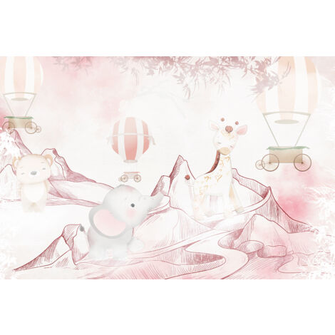 Papier peint panoramique Enfants - Animaux Montgolfières - 390 cm x 260 cm (1/2)
