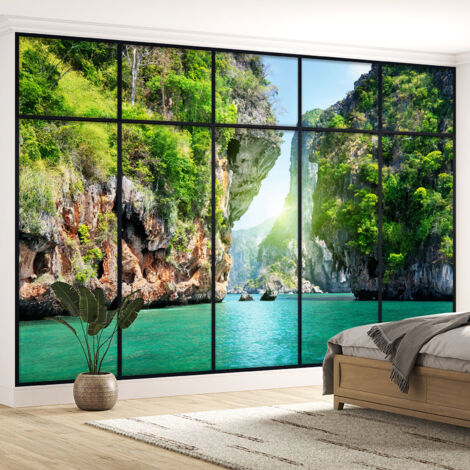 Papier peint panoramique Trompe l'oeil Verrière - Vue mer - 130 cm x 82 cm (1/5)