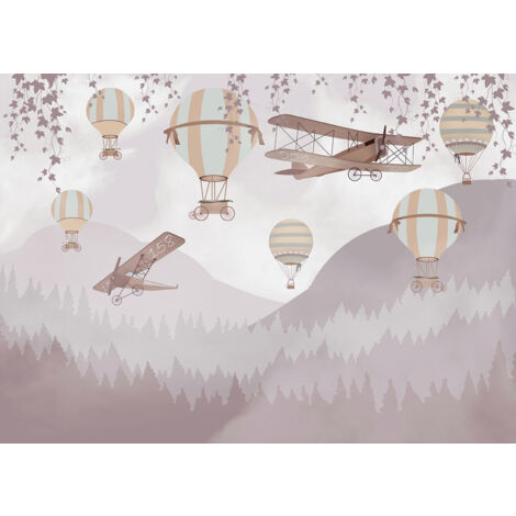 Papier peint panoramique Enfants - Montagnes Montgolfières - 130 cm x 93 cm (1/2)