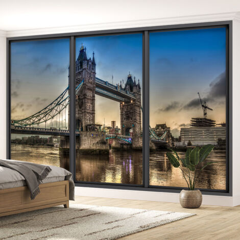 Papier peint panoramique Trompe l'oeil baie vitrée - Londres - 130 cm x 78 cm (1/5)