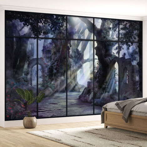Papier peint panoramique Trompe l'oeil Verrière - Forêt - 340 cm x 215 cm (1/3)