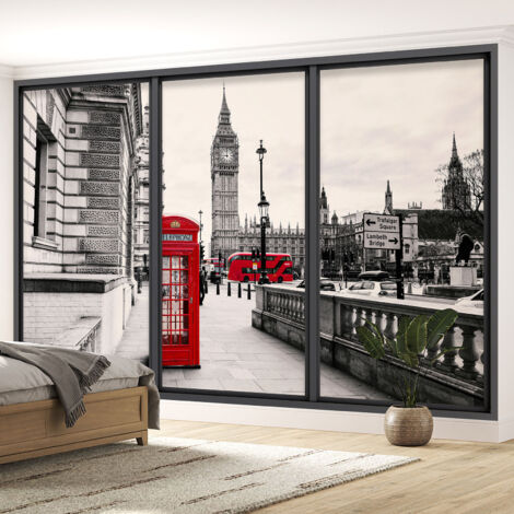 Papier peint panoramique Trompe l'oeil baie vitrée - Londres - 195 cm x 117 cm