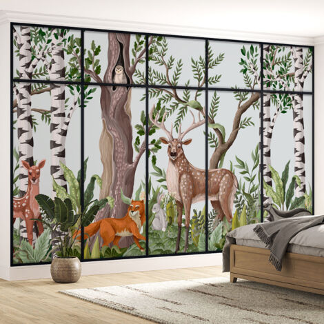 Papier peint panoramique Trompe l'oeil Verrière Enfants - Animaux de la forêt - 130 cm x 82 cm (1/3)